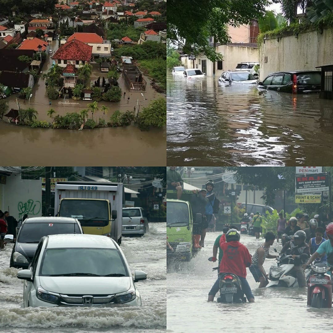mobil di kuta legian terendam banjir
